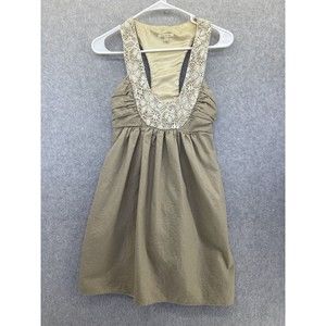 Molly New York Women's Sleeveless Fit & Flare Dress Plunge Size 0 Brown Linen